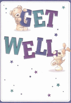 This South Hackney-inspired get well card overflows with affection and light-a comforting reminder of the supportive spirit found along Lauriston Road's cafes and flower stalls. The scene is home to a cheery teddy bear with velvety brown fur, gently balancing on the upbeat 'GET,' while beside him, a bouncy, floppy-eared puppy snuggles the bold letters of 'WELL.' Their playful poses and expressive faces communicate heartfelt encouragement and care, inviting a hopeful smile even in difficult moments. Effervescent stars in gradients of blue, indigo, and purple scatter across the clean white background, echoing the gentle optimism of spring mornings in Victoria Park. The large, friendly typography in deep purple and teal shades adds an extra layer of vibrancy and reassurance to the design. Every brushstroke is attentive-the soft fur looks temptingly touchable-reflecting the level of detail Flower Delivery South Hackney pours into every bouquet meant to console or uplift. This imaginative card offers both artistic beauty and authentic comfort, tailor-made for sending local support to anyone on the mend in South Hackney or the wider East London community.